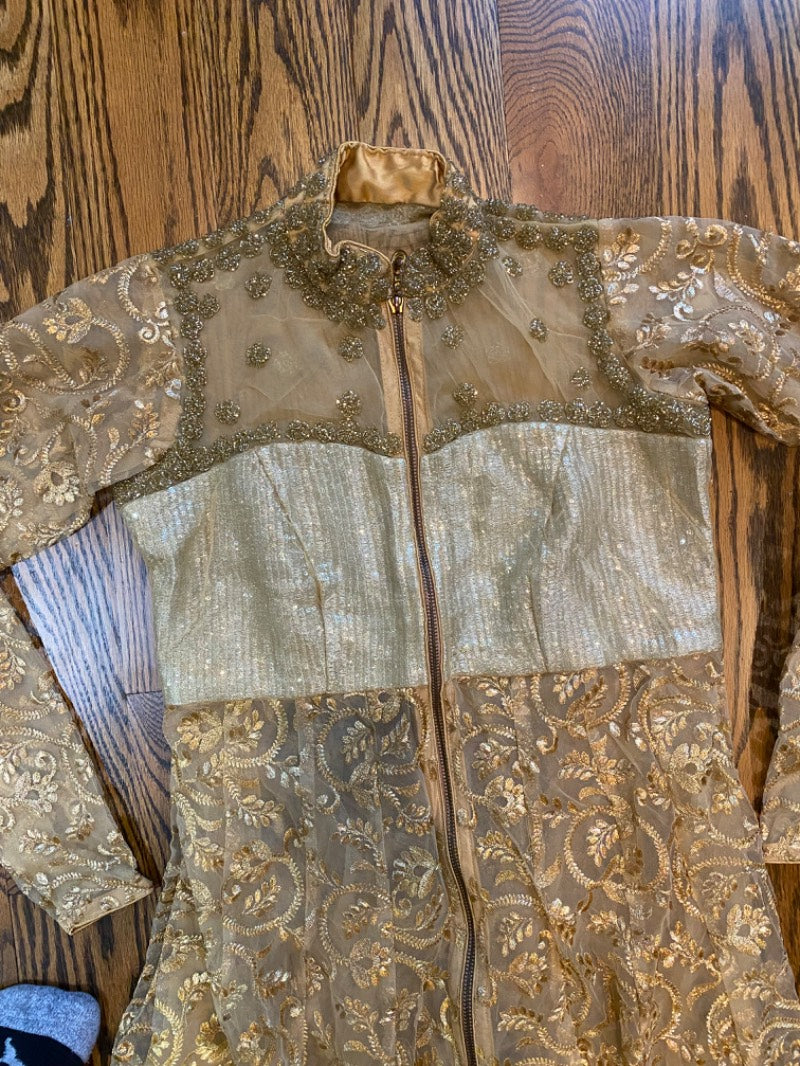 desi wedding heavily embroidered long gold jacket