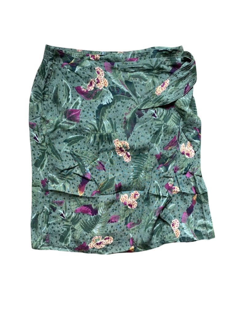 green floral print wrap skirt