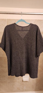 textured zippered loose dark gray top