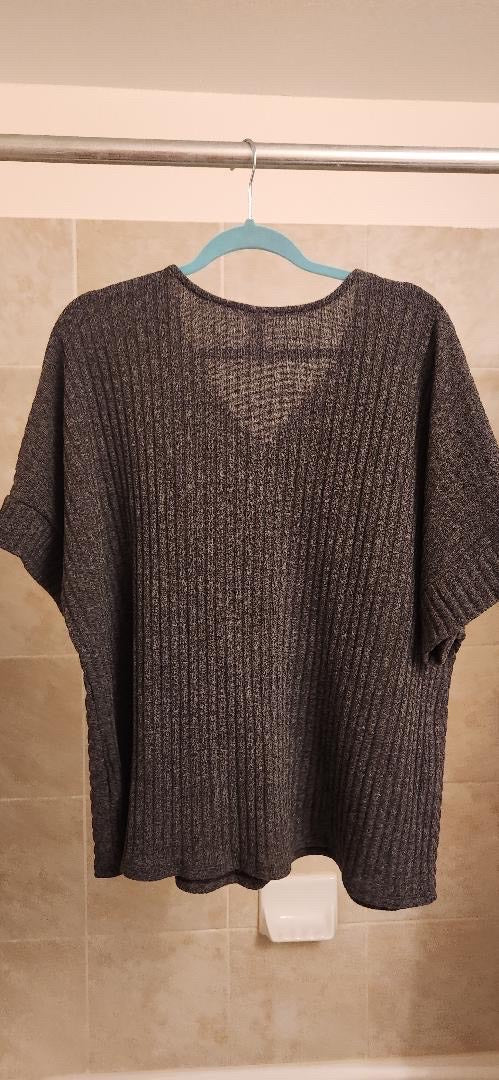 textured zippered loose dark gray top