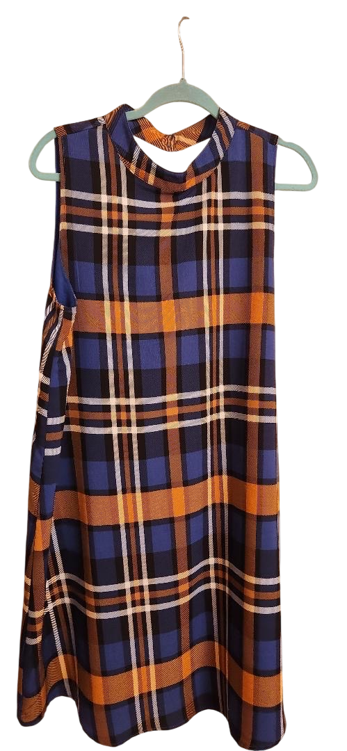 plaid mock neck sleeveless dress