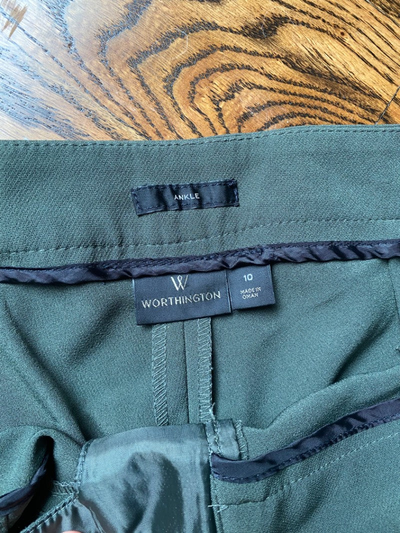 zippered olive green ankle pants