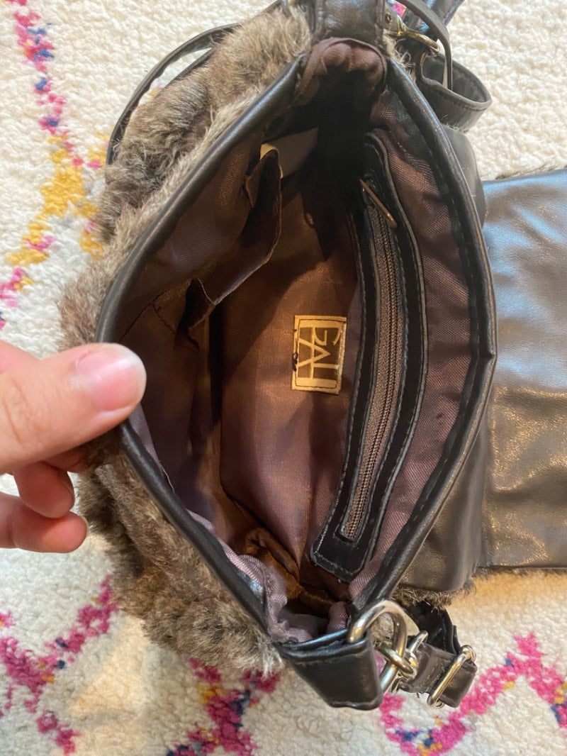 y2k textured faux fur brown bag