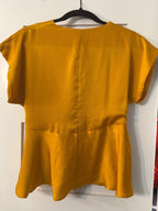 satin-y golden v-neck blouse