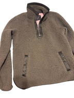 textured sherpa pullover olive jacket