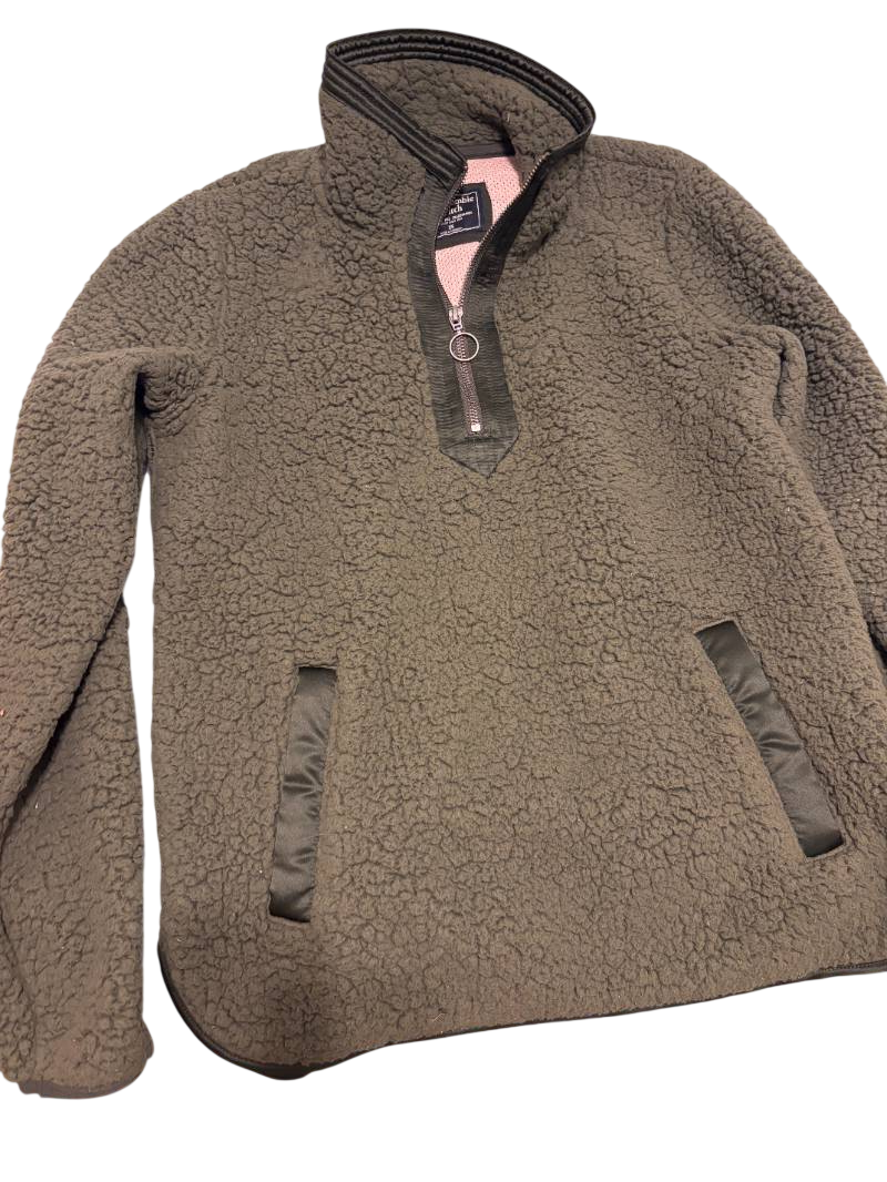 textured sherpa pullover olive jacket