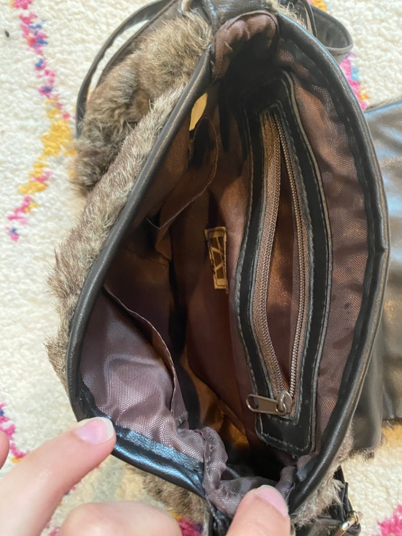 y2k textured faux fur brown bag