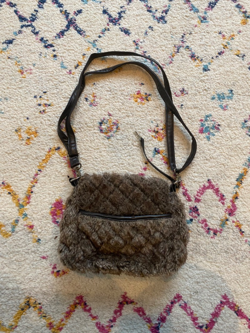 y2k textured faux fur brown bag