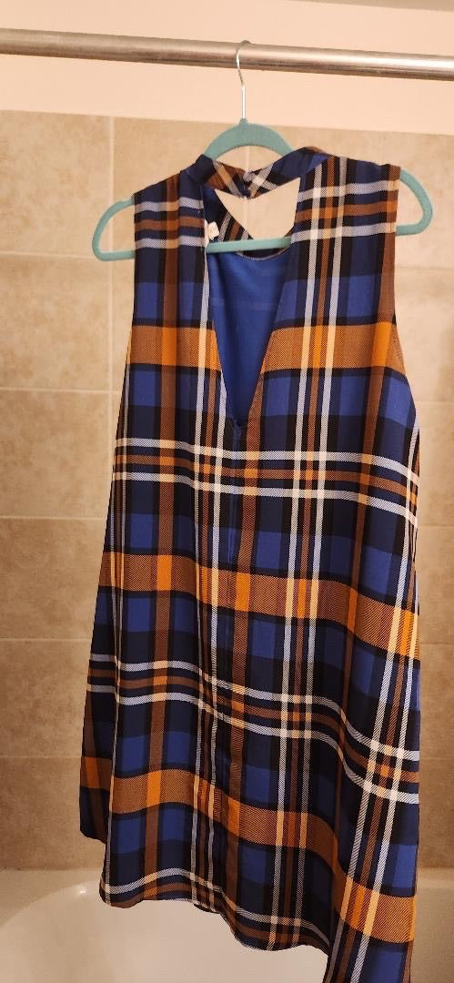 plaid mock neck sleeveless dress