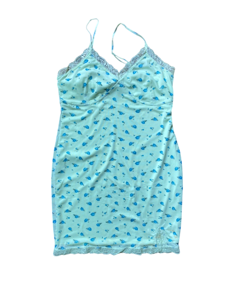 floral lace trim slip dress with recycled materials