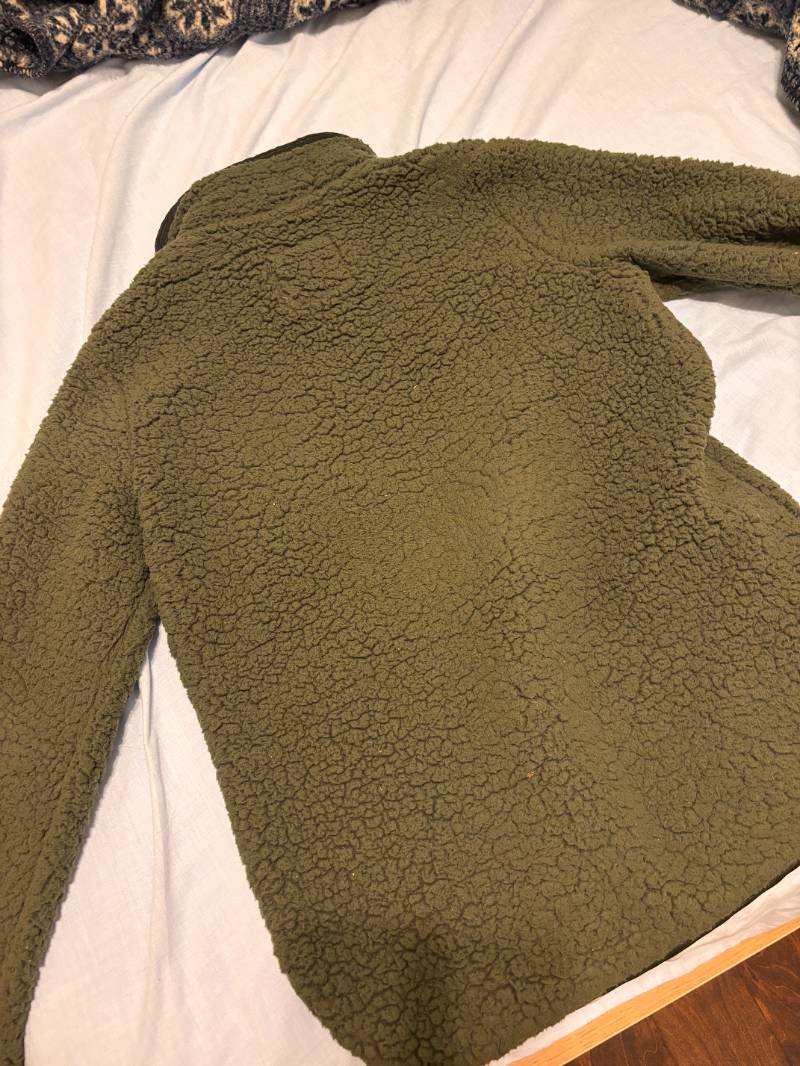 textured sherpa pullover olive jacket