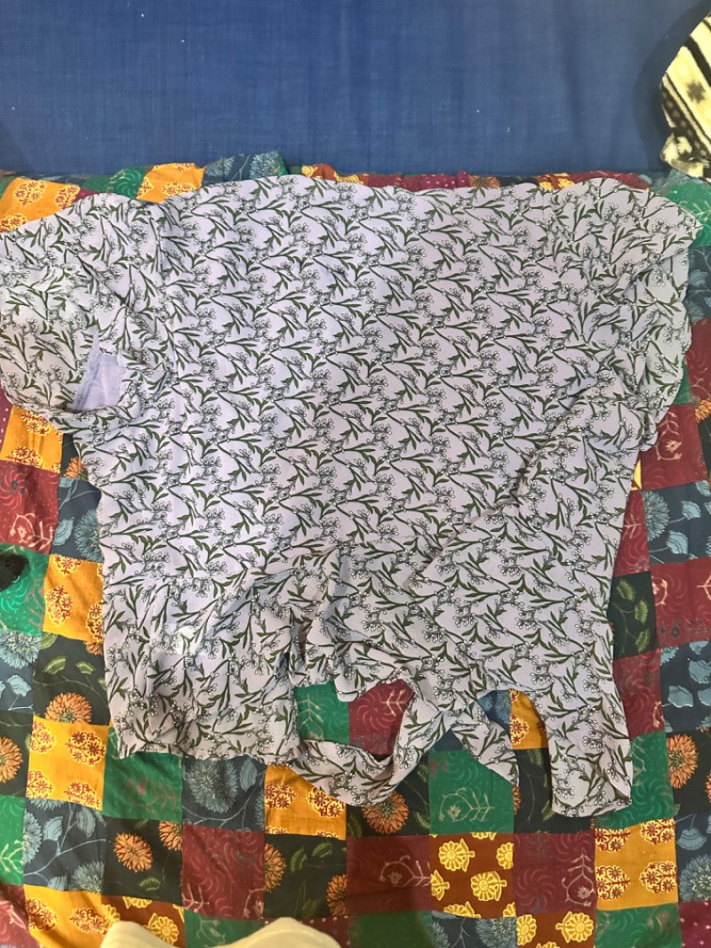 purple floral pattern wrap top