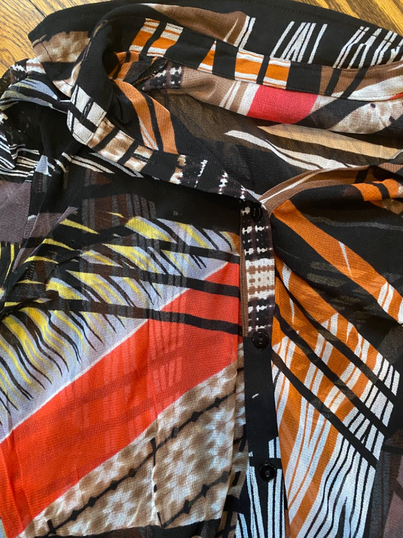 office siren geometric print button-up shirt multicolor