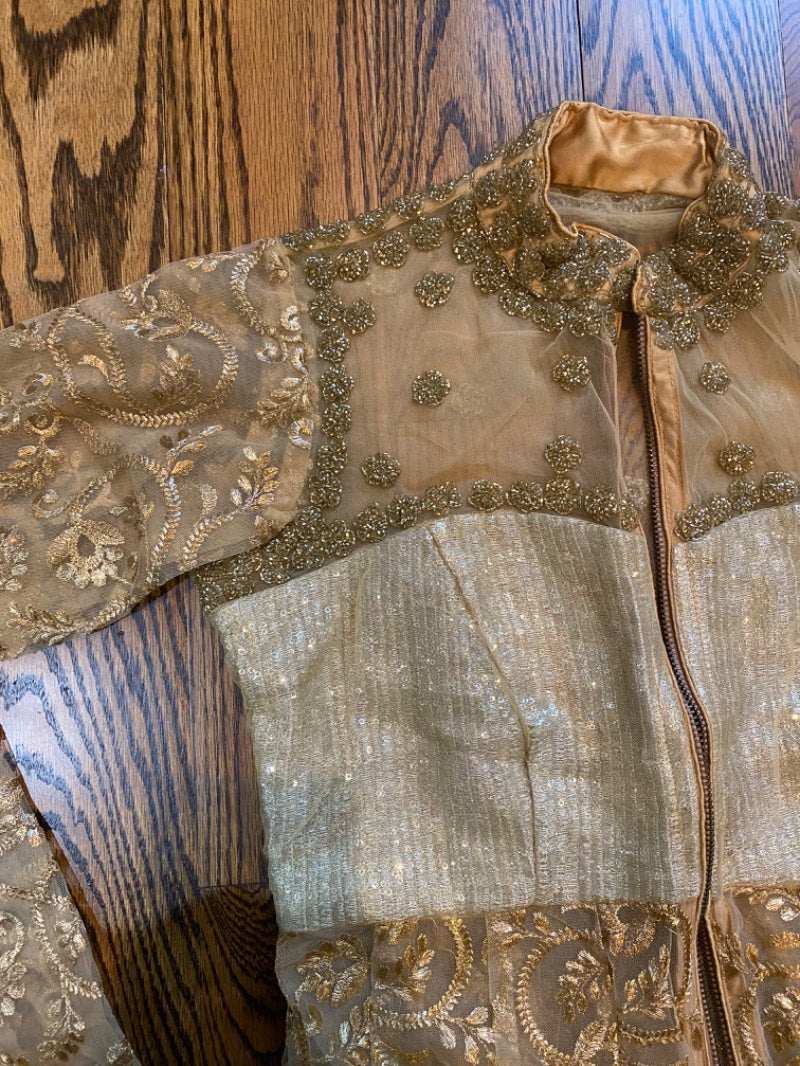 desi wedding heavily embroidered long gold jacket