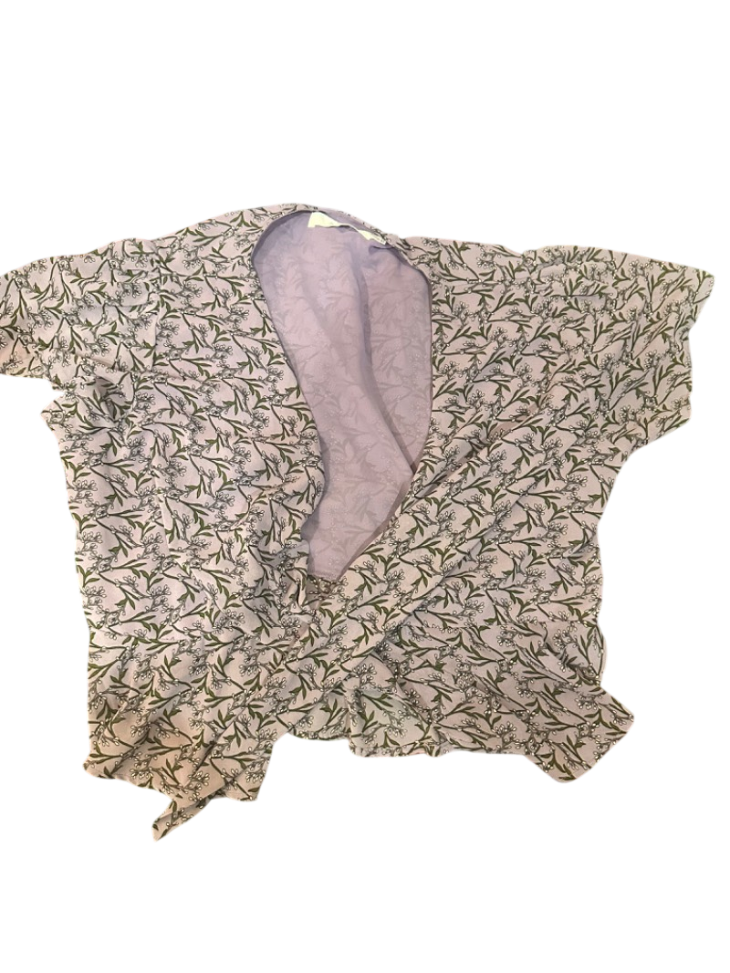 purple floral pattern wrap top