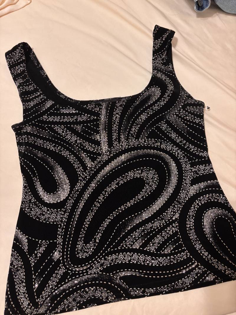 vintage y2k geometric print tank top black