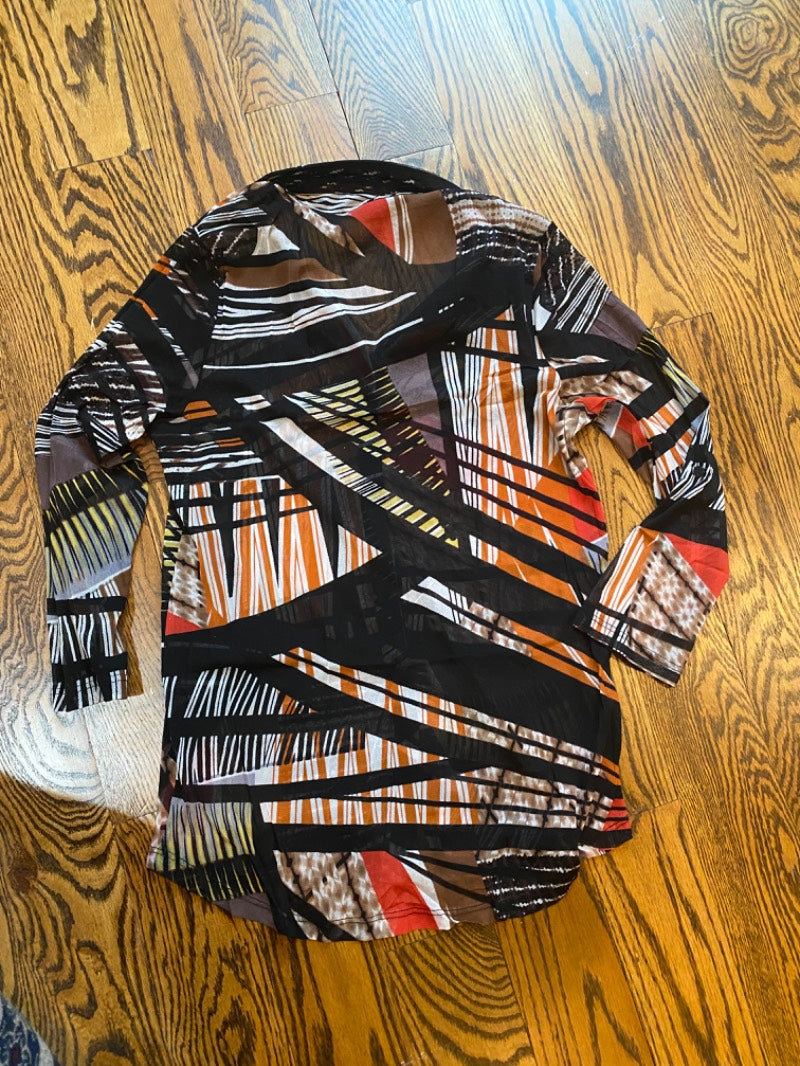 office siren geometric print button-up shirt multicolor