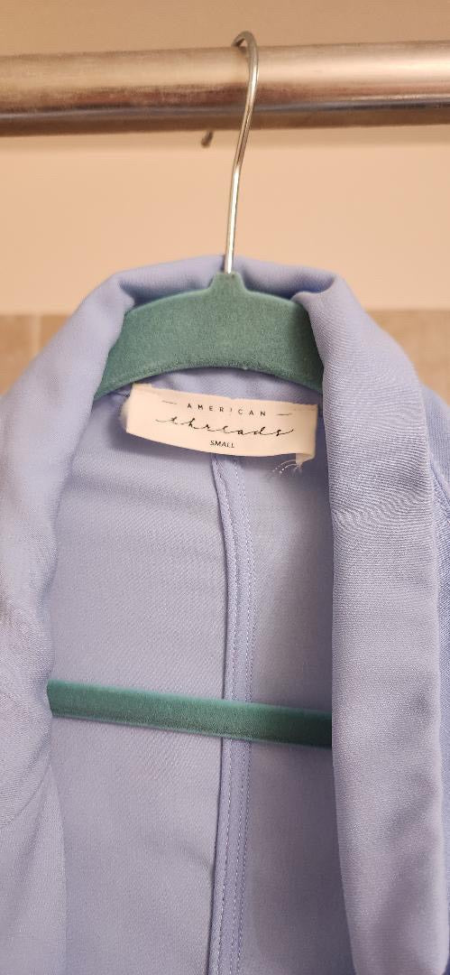 flowy open front baby blue blazer