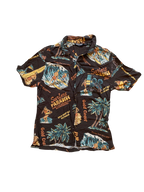 tropical print button-up shirt to be a vacation dad