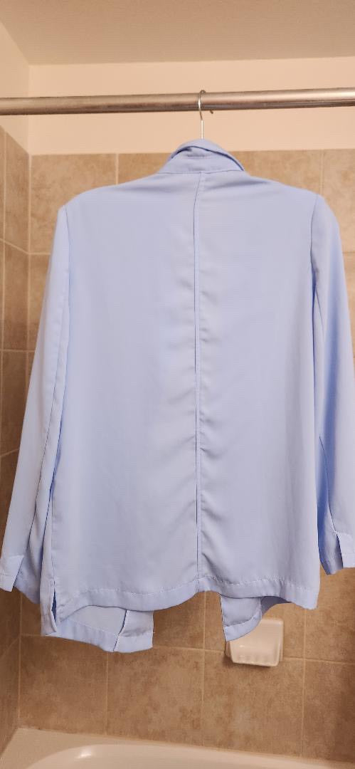 flowy open front baby blue blazer