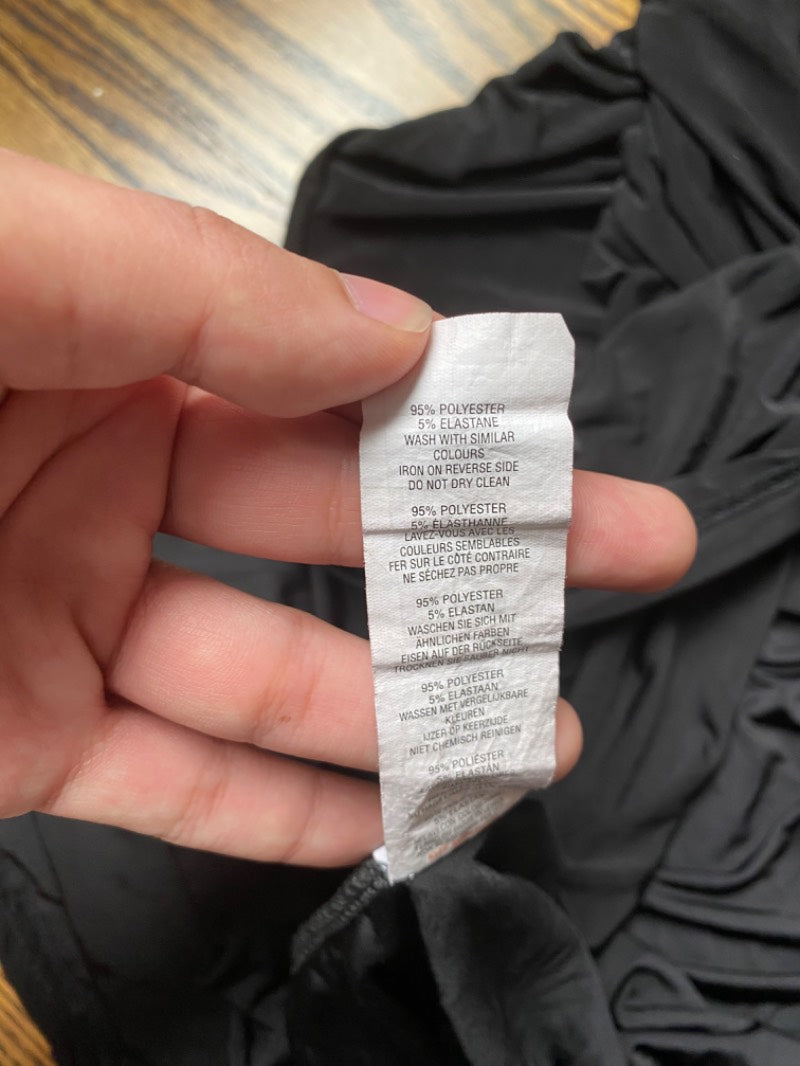 draped long sleeve black maxi dress