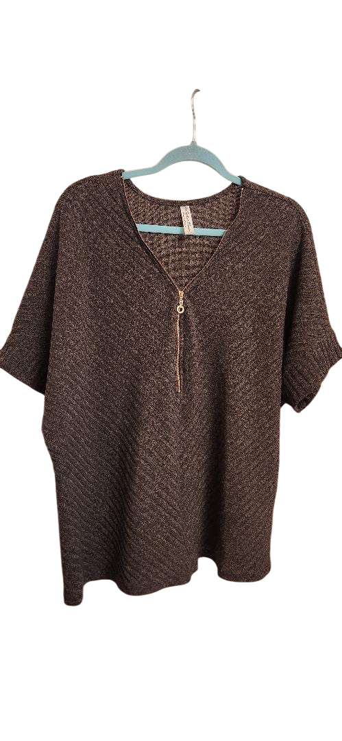 textured zippered loose dark gray top