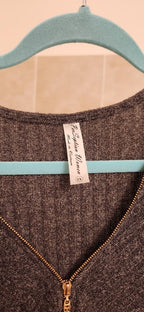 textured zippered loose dark gray top