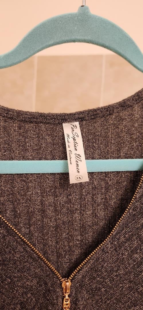 textured zippered loose dark gray top