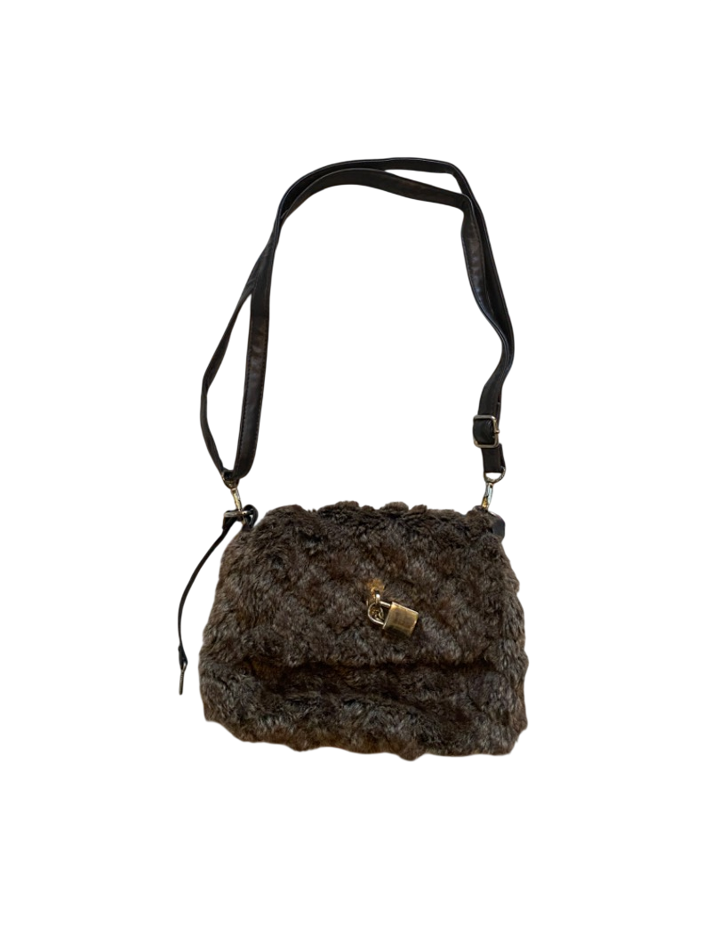 y2k textured faux fur brown bag