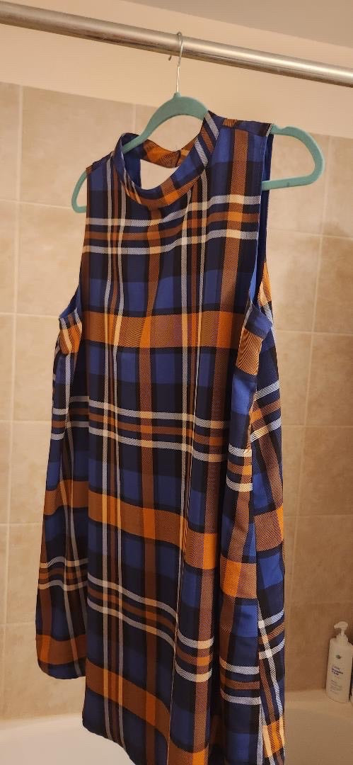 plaid mock neck sleeveless dress