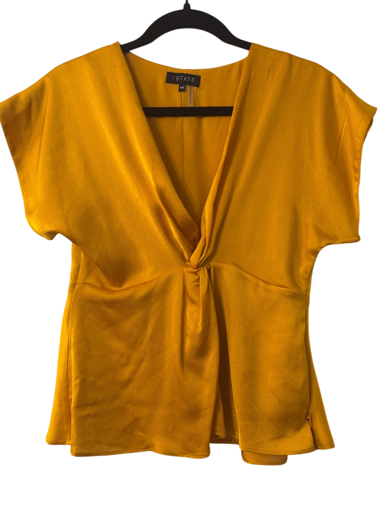 satin-y golden v-neck blouse