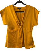 satin-y golden v-neck blouse