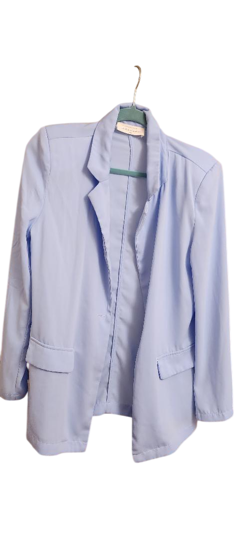 flowy open front baby blue blazer