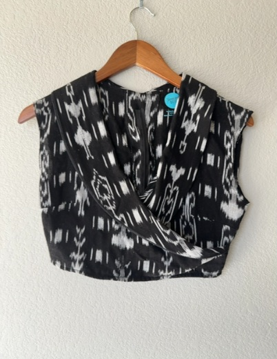 handmade black and white ikat wrap crop top