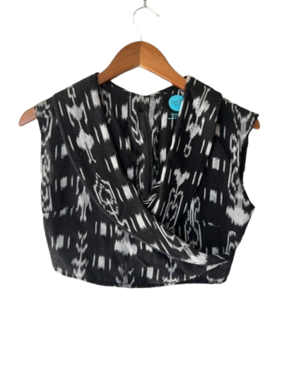 handmade black and white ikat wrap crop top