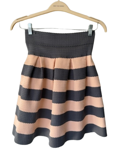 grey and peach striped skirt