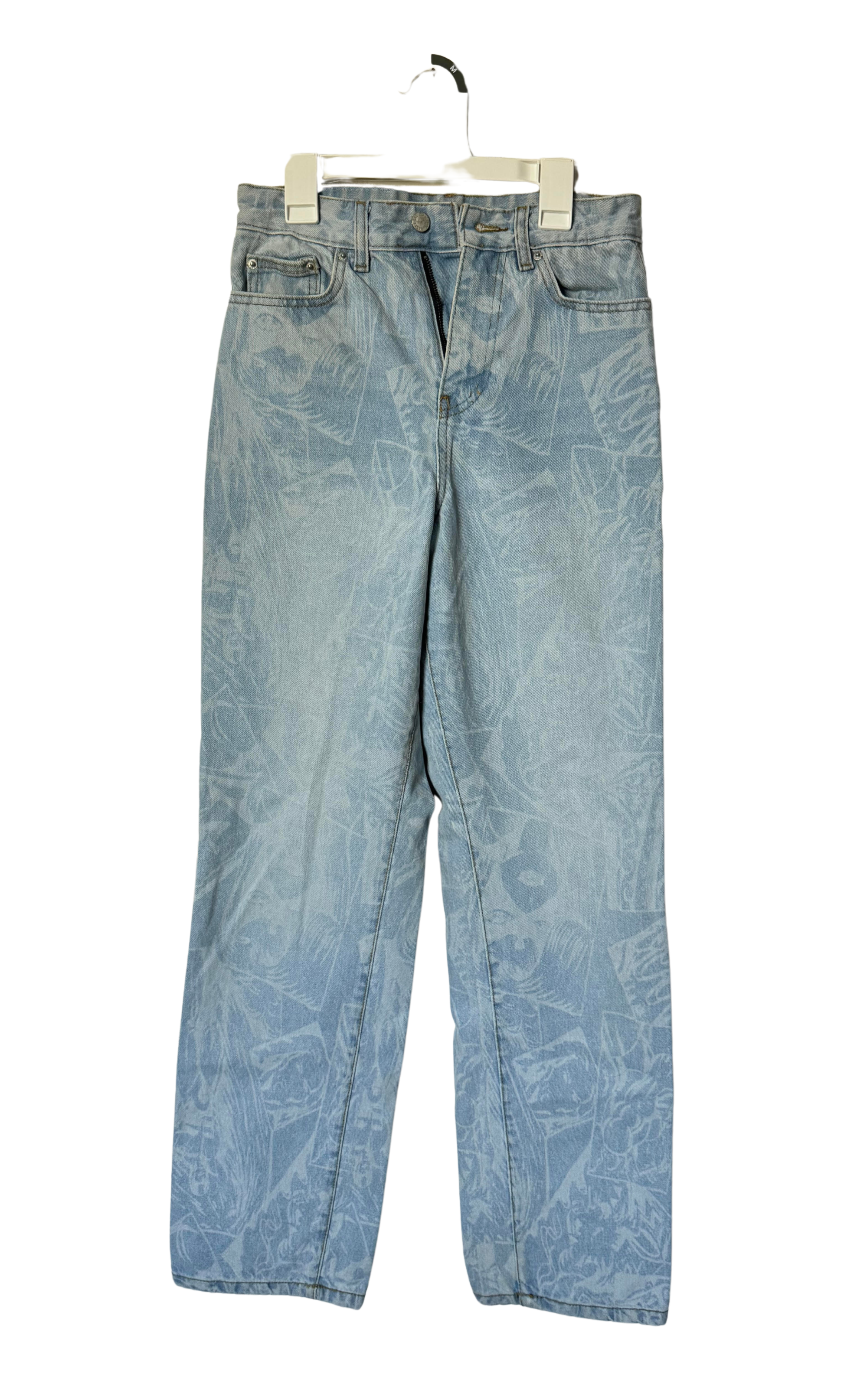light fade jeans with faint marbling pattern