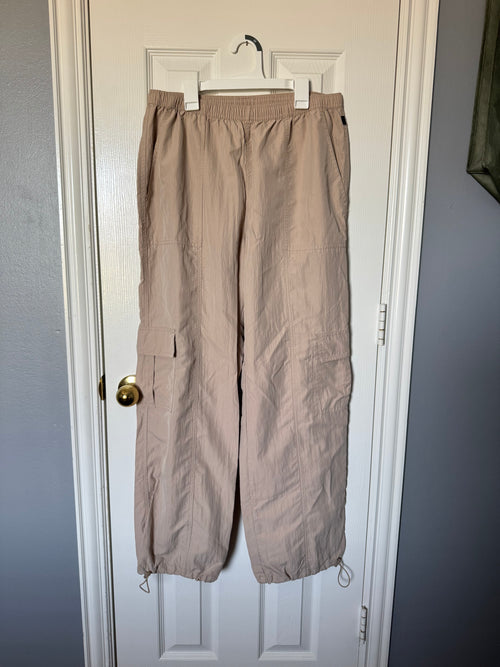 baggy beige nylon joggers