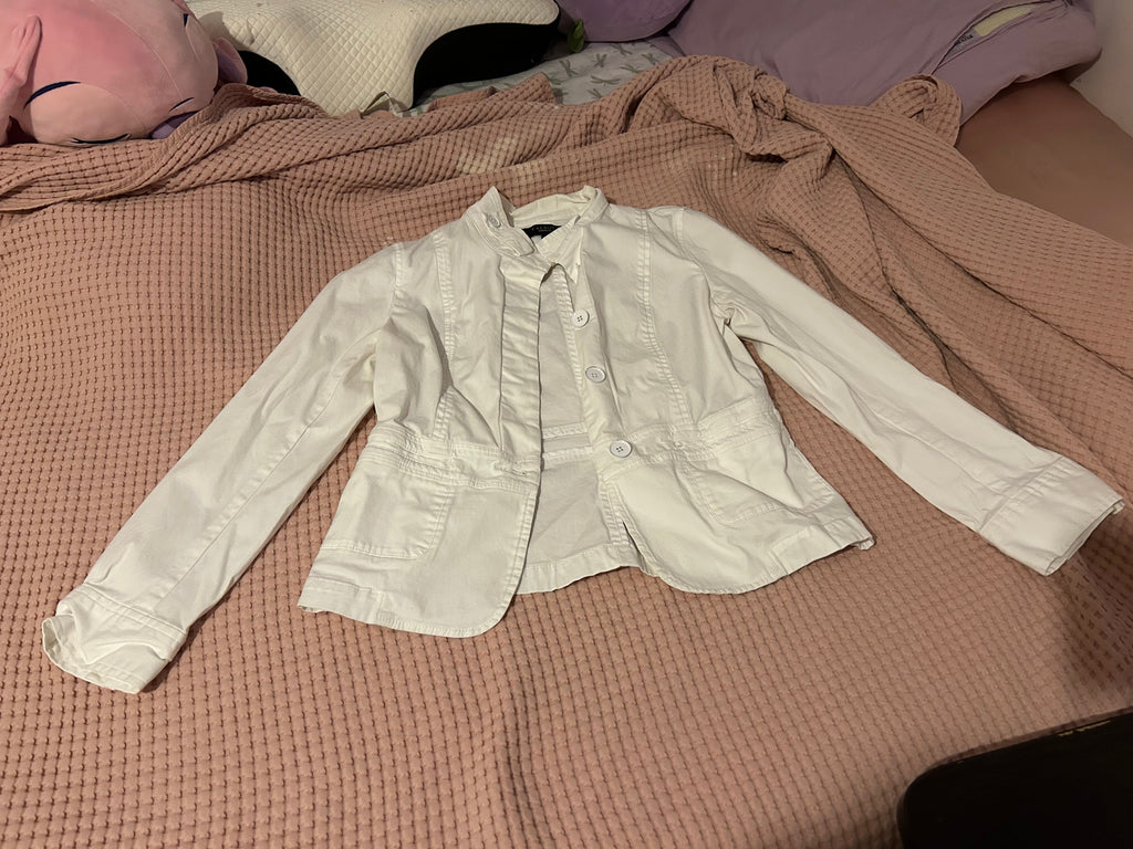 white button front structured jacket