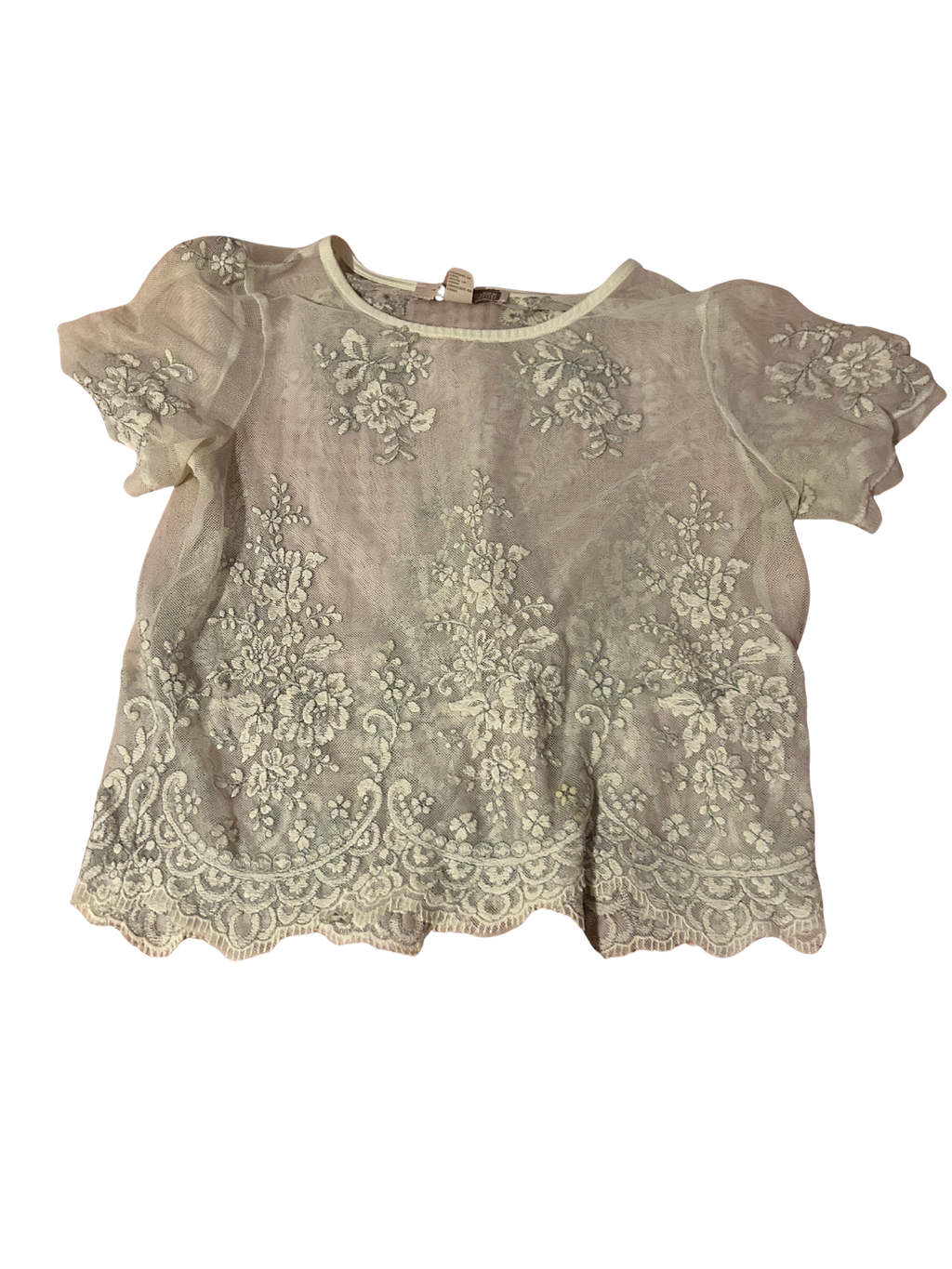 white embroidered lace top with detailed hem