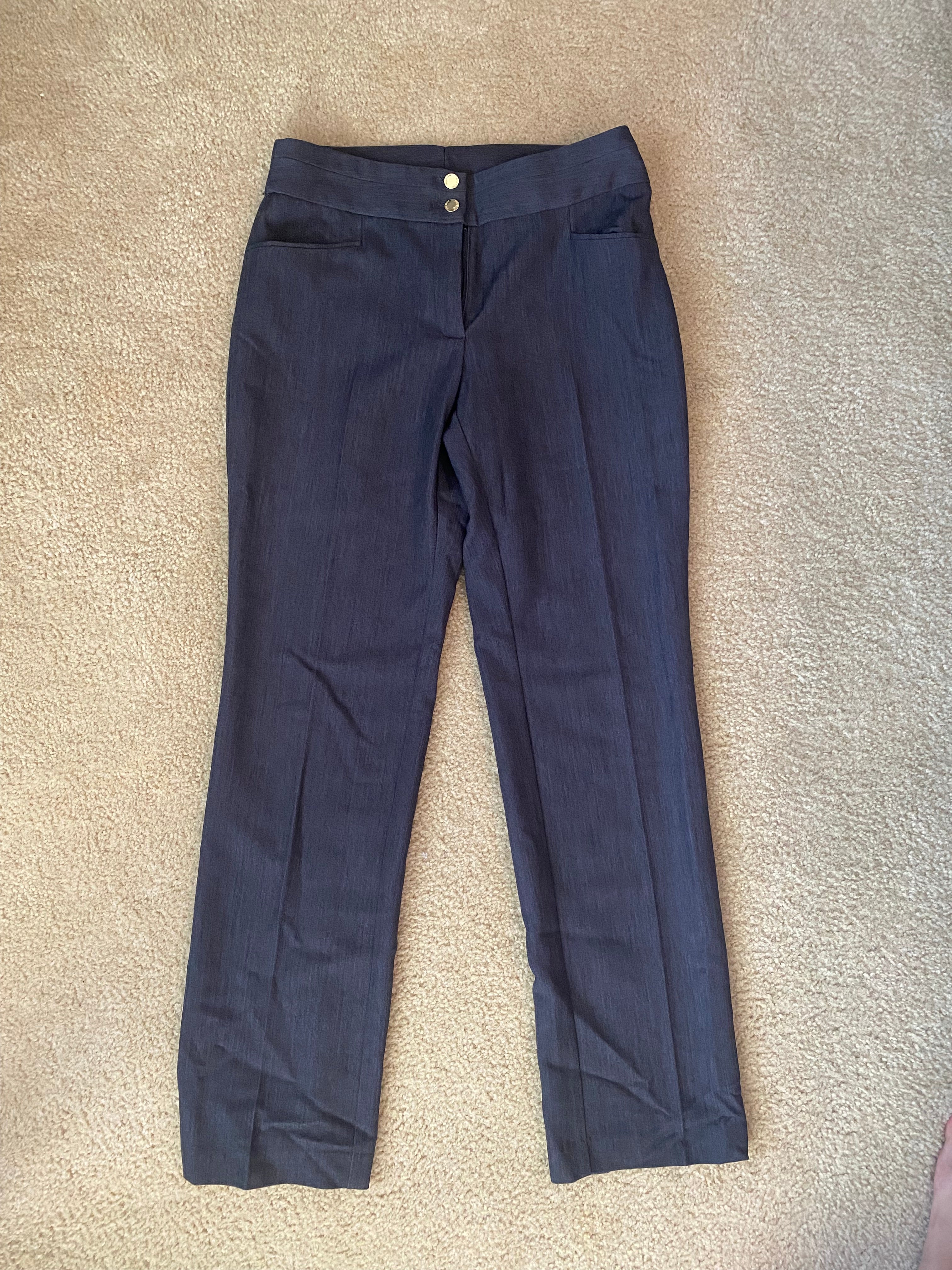 gray dress pants with gold buttons