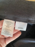 gray dress pants with gold buttons