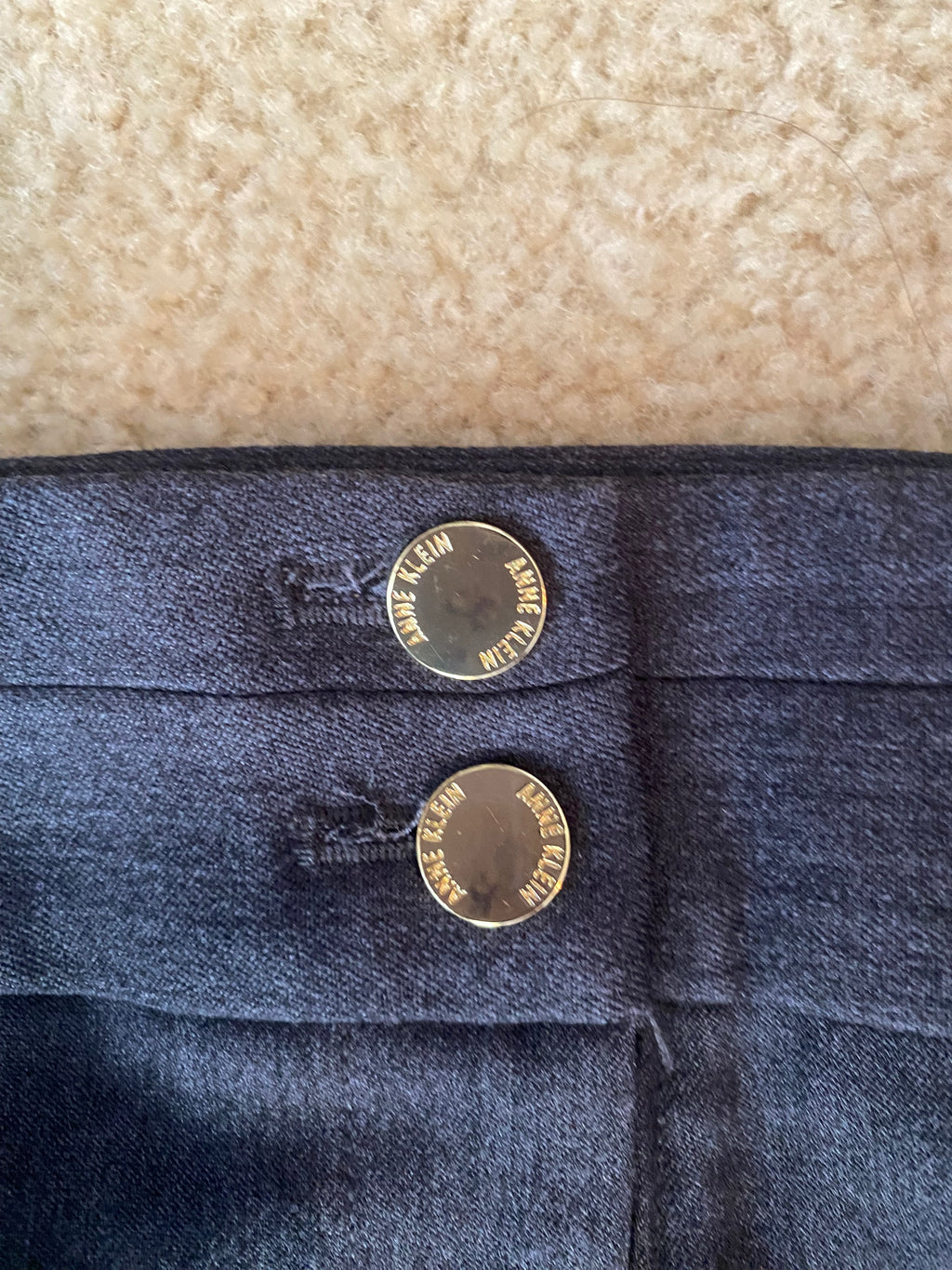 gray dress pants with gold buttons