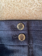gray dress pants with gold buttons