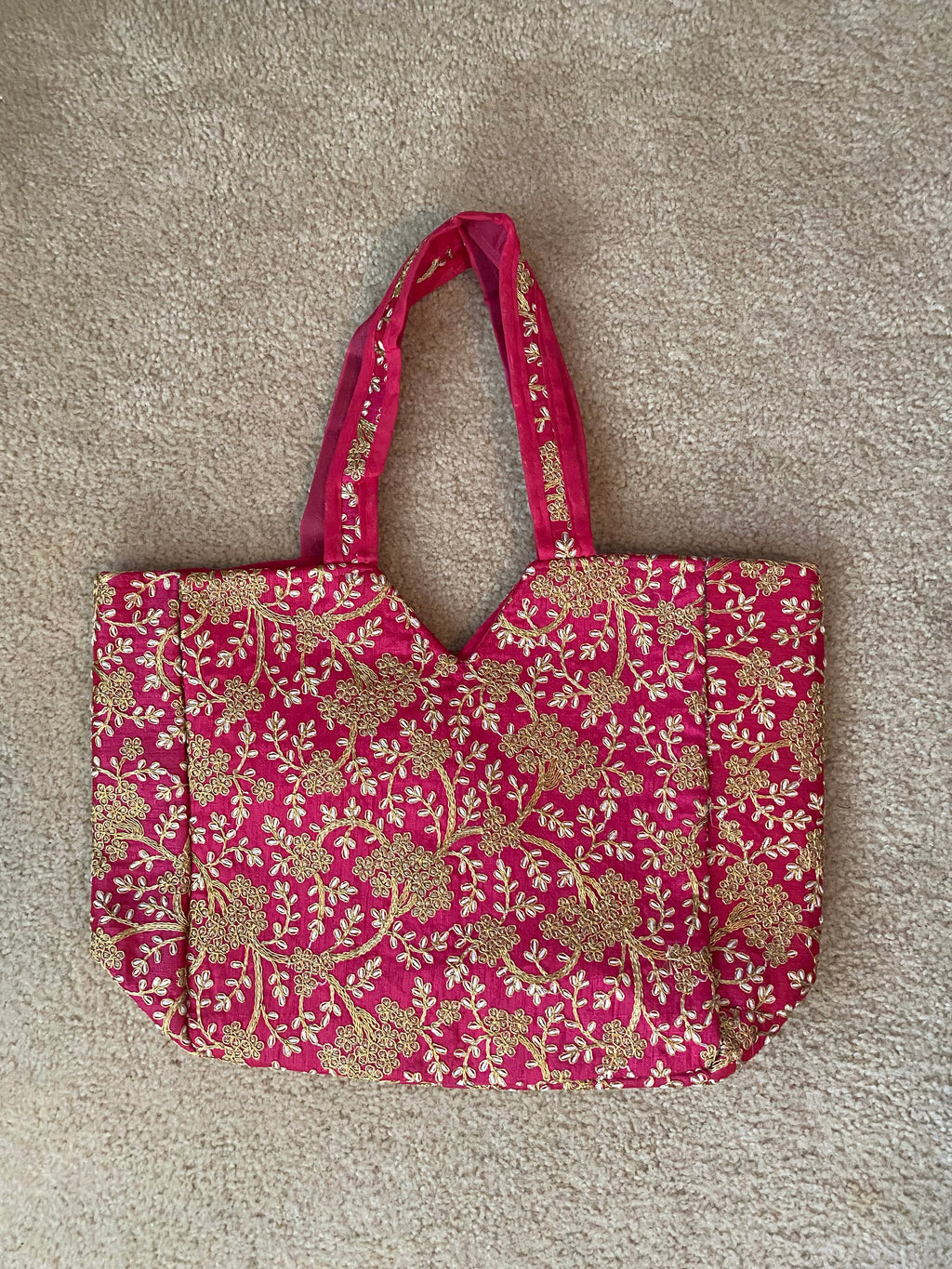 maximalist pink embroidered tote bag