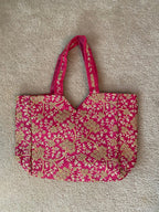 maximalist pink embroidered tote bag