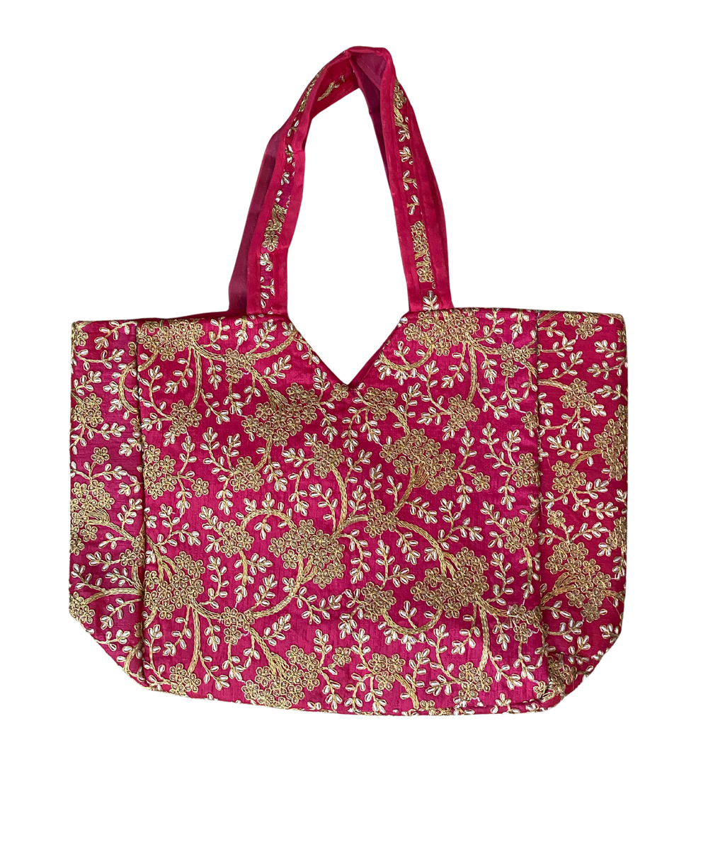 maximalist pink embroidered tote bag