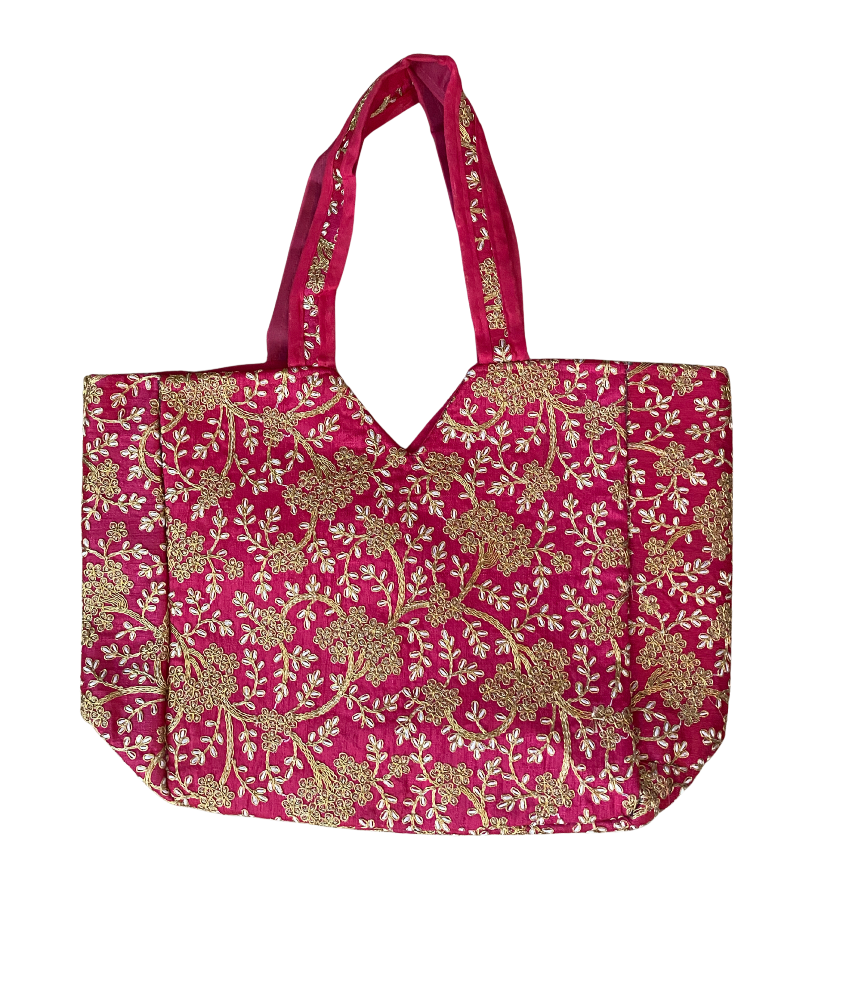 maximalist pink embroidered tote bag