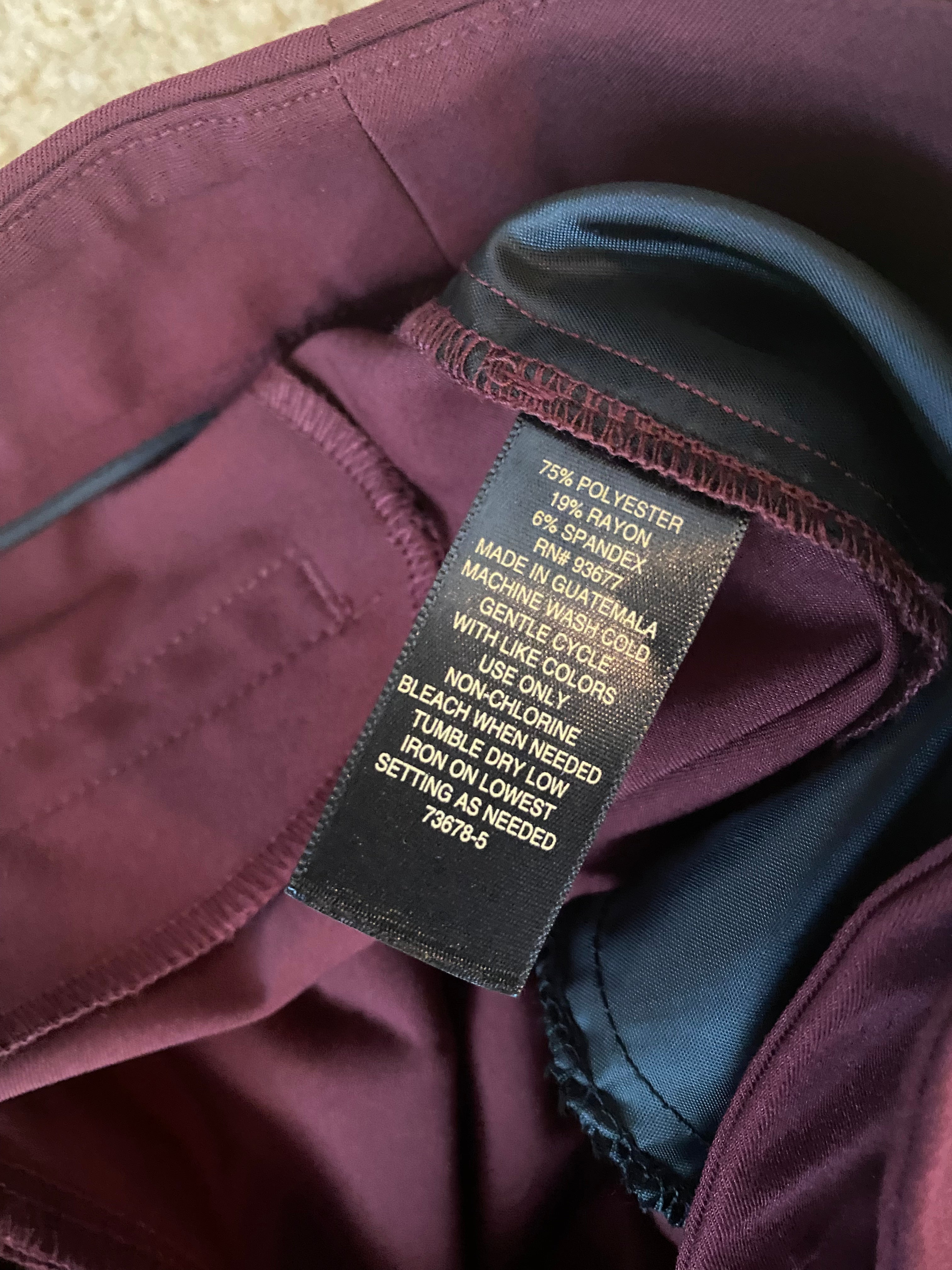 burgundy ankle-length dress pants