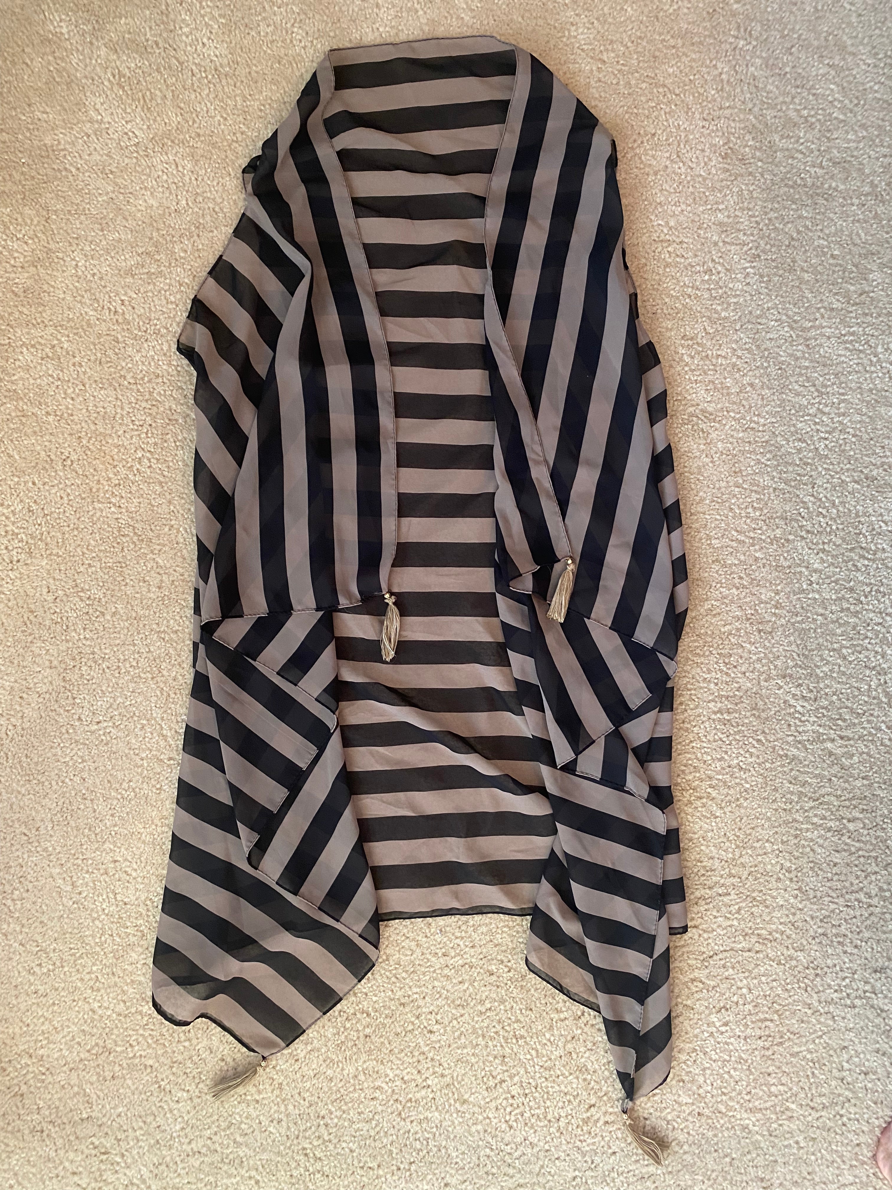 black and beige striped sheer vest